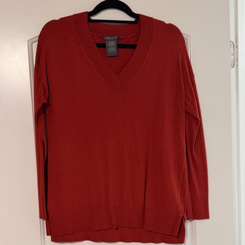 Matty M Women's V-Neck Long Sleeve Top - Deep Red